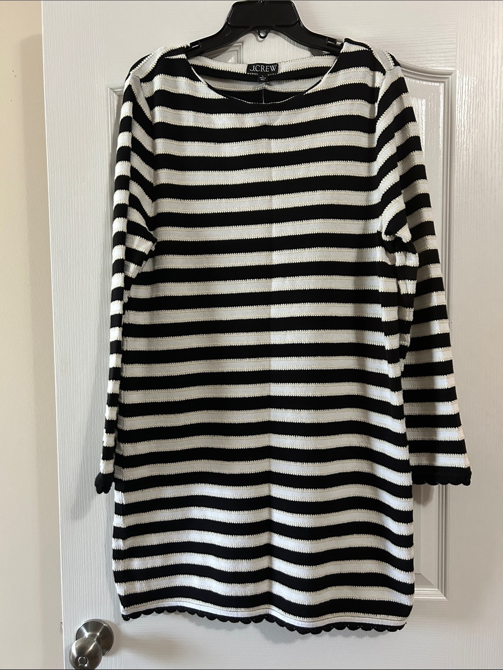 J. Crew Black & White Striped Long-Sleeve Knit Dress